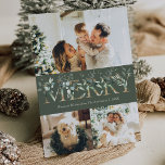Elegant 3 Foto Gold & Grün Frohe Weihnachten<br><div class="desc">Elegante 3-Foto-Urlaubskarte in einem gepflegten und modernen Look mit Gold- und Grüngrafiken und einem botanischen Wintergoldmuster.</div>