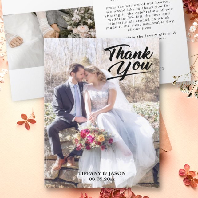 Elegant 3 Foto HandLettered Modern Simple falded Dankeskarte (Von Creator hochgeladen)