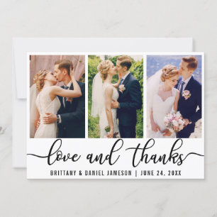 Elegant 3 Foto Hochzeit Liebe und Dank Dankeskarte