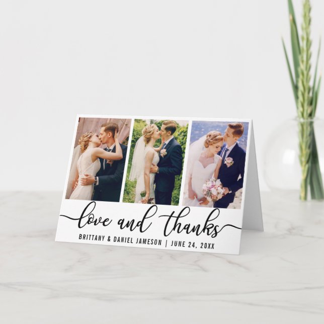 Elegant 3 Foto von Wedding Love and Thanks Fold Dankeskarte (Vorderseite)
