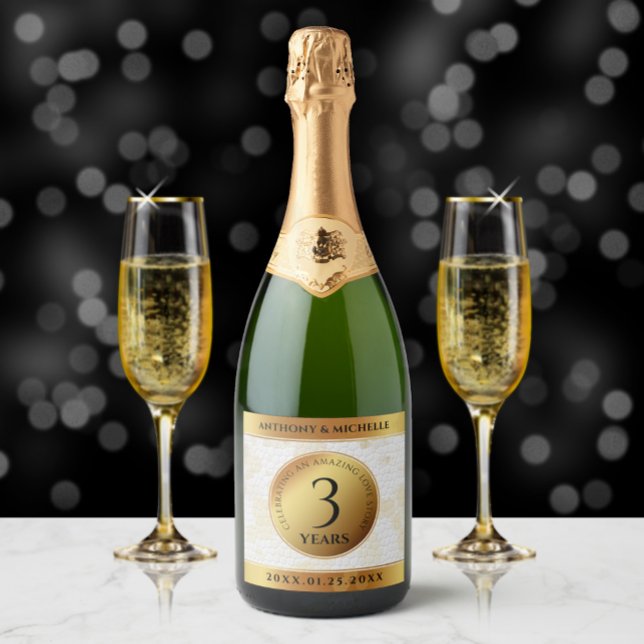 Elegant 3. Lederhochzeit (Elegant 3rd Leather Wedding Anniversary Champagne Drink Label Cover Photo.)