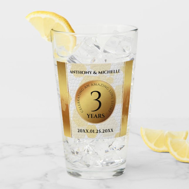 Elegant 3. Lederhochzeit Glas (Vorderseite Ice)