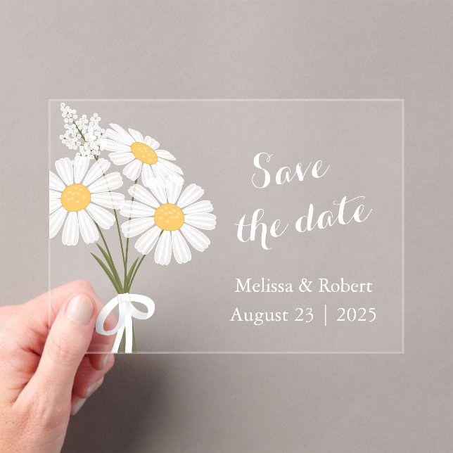 Elegant 3 White Daisy Blume Save the Date Acryleinladungen (Insitu (Handheld))