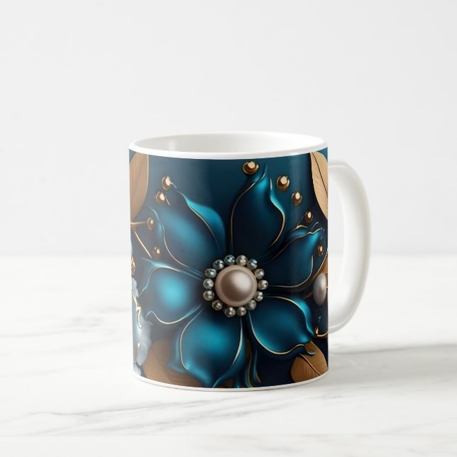 Elegant 3D Floral Bloom Design, Flower Pattern Cof Kaffeetasse (VorderseiteRechts)