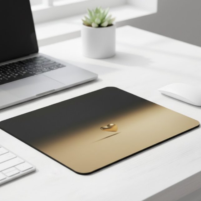 Elegant 3D Gold Heart Minimalist Black & Gold Grad Mousepad (Von Creator hochgeladen)