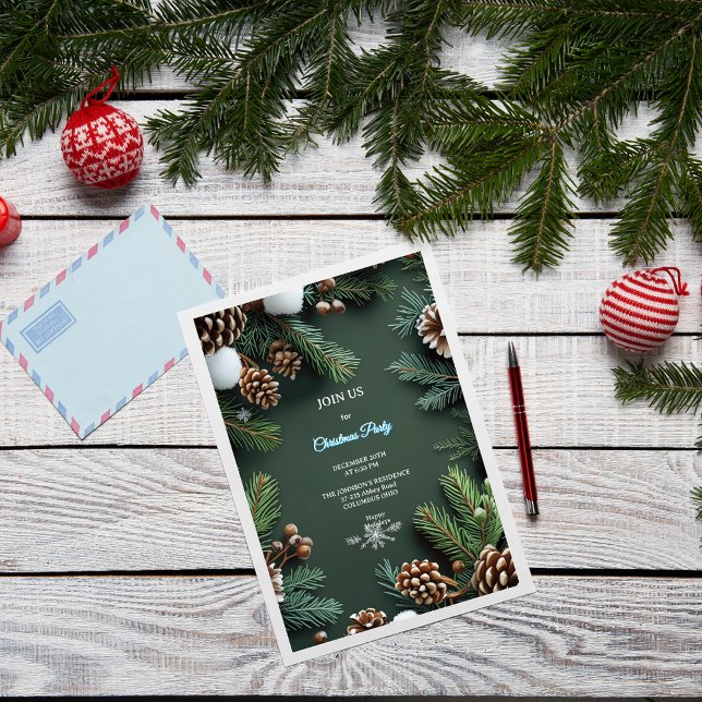 Elegant 3D Pine Trees & Cones Christmas Einladung (Von Creator hochgeladen)