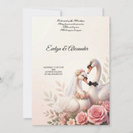 Elegant 3D Swan Bride and Groom Blush Pink Floral Einladung