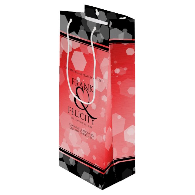 Elegant 40. 80. Ruby Wedding Jubiläum Geschenktüte Für Weinflaschen (Vorderseite Schrägansicht)