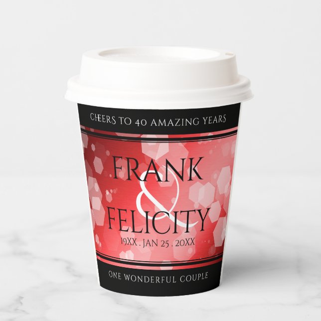 Elegant 40. 80. Ruby Wedding Jubiläum Pappbecher (Vorderseite)
