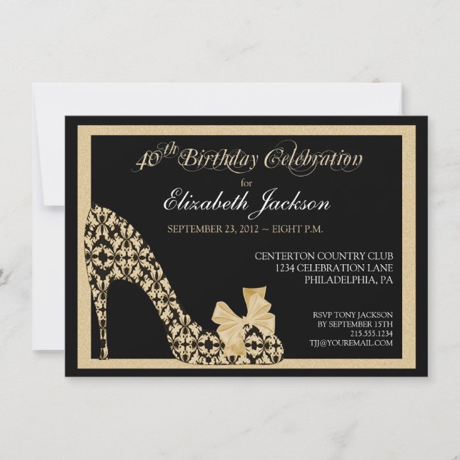 Elegant 40. Geburtstag Damask Schuheinladung Einladung (Vorderseite)