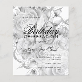 Elegant 40. Geburtstag Floral Silber Einladung Flyer