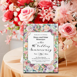 Elegant 40. Hochzeit Jubiläum farbenfrohe Blume Einladung