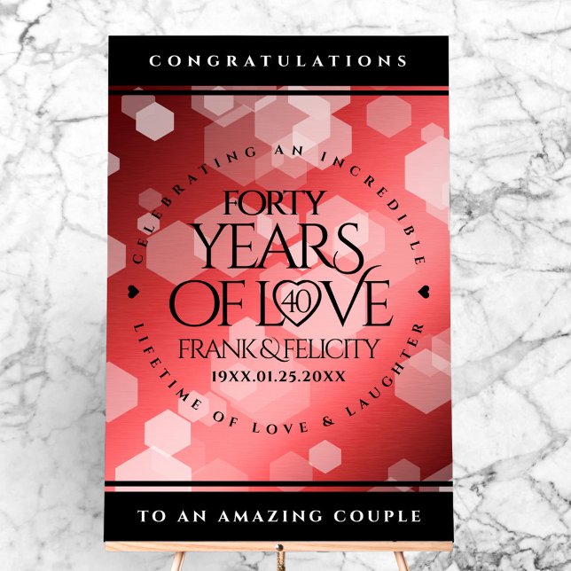 Elegant 40. Ruby Hochzeitstag Feier Acrylschild (Elegant 40th Ruby Wedding Anniversary Acrylic Sign Cover Photo)