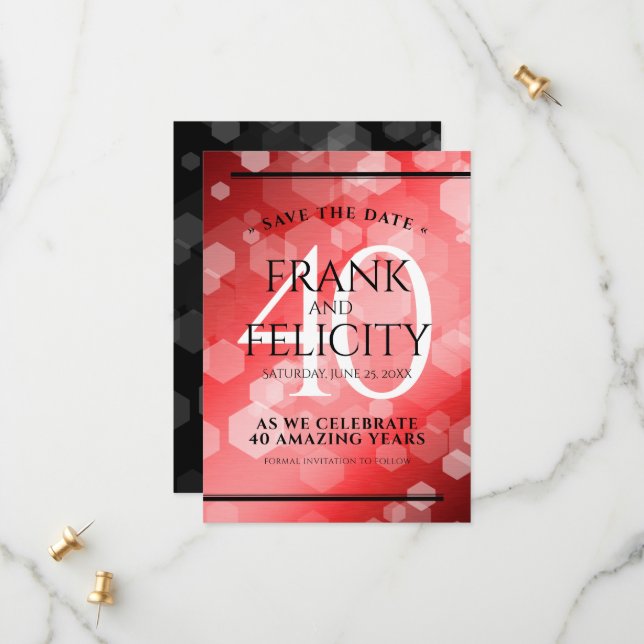 Elegant 40. Ruby Hochzeitstag Feier Save The Date (Vorderseite/Rückseite Beispiel)