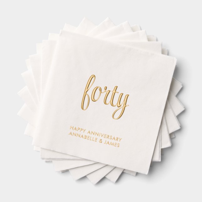 Élégant 40e anniversaire Mariage d'or serviettes à (Insitu (empilé))
