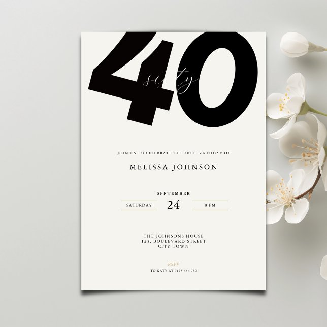 Elegant 40th Birthday Invitation - Minimal Style (Créateur téléchargé)