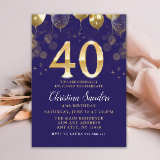 Elegant 40th Birthday Invitation with Gold Ballons Einladung