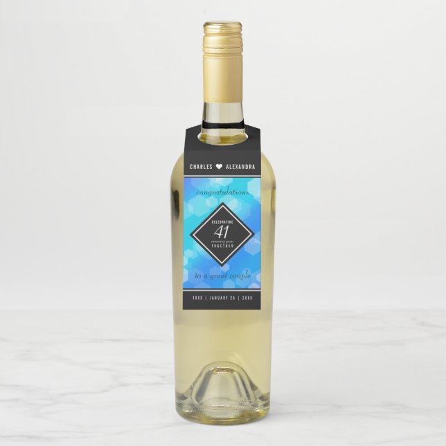 Elegant 41. Blue Topaz Hochzeitstag Flaschenanhänger (Auf Flasche)