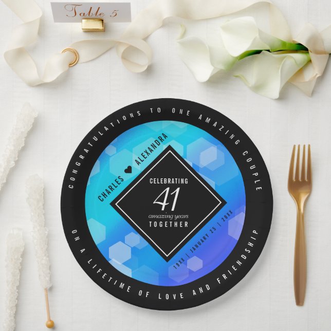 Elegant 41. Blue Topaz Hochzeitstag Pappteller (Hochzeit)