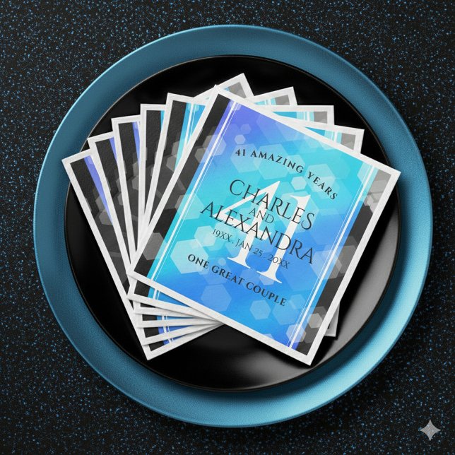 Elegant 41. Blue Topaz Hochzeitstag Serviette (Elegant 41st Blue Topaz Wedding Anniversary Napkins Cover Photo)