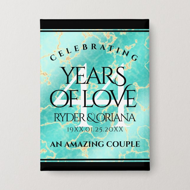 Elegant 44. Hochzeitstag in Türkis Button (Vorderseite)