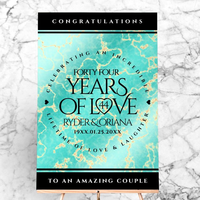 Élégant 44ème anniversaire de Mariage turquoise (Elegant 44th Turquoise Wedding Anniversary Acrylic Sign Cover Photo)