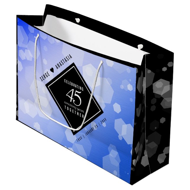 Elegant 45. Sapphire Hochzeit Jahrestag Große Geschenktüte (Vorderseite Schrägansicht)