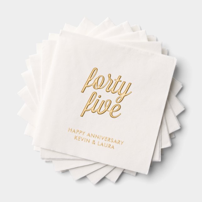 Élégant 45e anniversaire Mariage d'or serviettes à (Insitu (empilé))