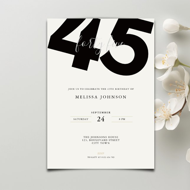 Elegant 45th Birthday Invitation - Minimal Style (Créateur téléchargé)