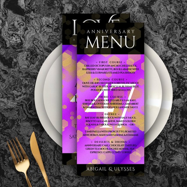 Elegant 47. Geburtstag von Amethyst Menükarte (Elegant 47th Amethyst Wedding Anniversary Menu Rack Card Cover Photo.)
