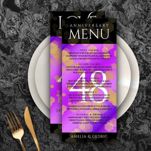 Elegant 48. Geburtstag von Amethyst Menükarte (Elegant 48th Amethyst Wedding Menu Anniversary Rack Card Cover Photo.)