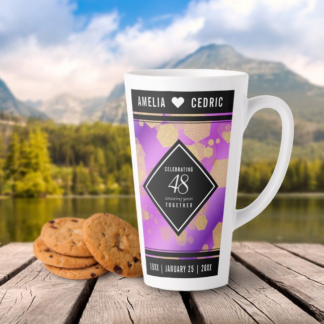 Elegant 48. Geburtstag von Amethyst Milchtasse (Elegant 48th Amethyst Wedding Anniversary Tall Latte Mug Cover Photo. )