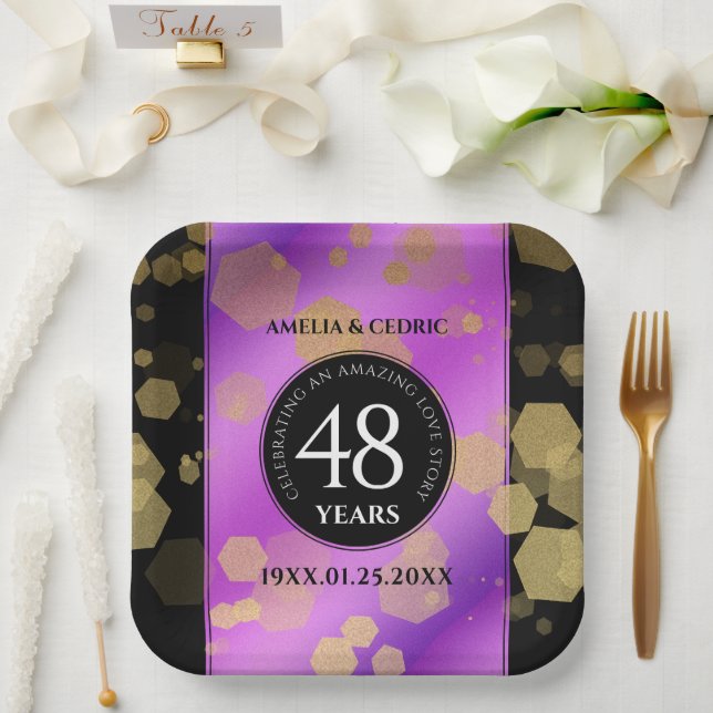 Elegant 48. Geburtstag von Amethyst Pappteller (Hochzeit)