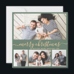 Elegant 4 Foto Collage Grün und Gold Weihnachten<br><div class="desc">Elegante moderne Kalligrafie Minimalistisch Sage Green und Gold 4 Foto Collage Frohe Weihnachtskalligrafie Script Holiday Card. Dieses festliche, mimimalistische, whimsical vier (4) Foto Urlaubskarte Vorlage verfügt über eine hübsche Foto Collage und sagt "Frohe Weihnachten"! Der "Frohe Weihnachten"-Grußtext ist in einer schönen Hand geschrieben, Wirble Swash-Schwanz-Schriftart-Typ in Salbei grün und Gold....</div>