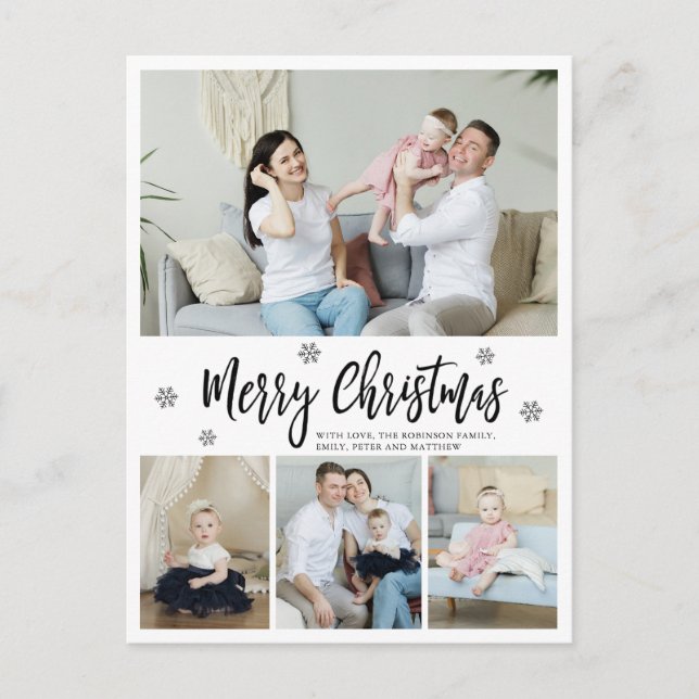 Elegant 4 Foto Collage Snowflake Weihnachten Postkarte (Vorderseite)