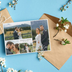 Elegant 4 Foto Collage Wedding Vielen Dank Dankeskarte
