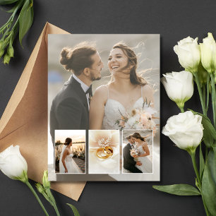 Elegant 4 Foto Collage Wedding Vielen Dank Postkarte