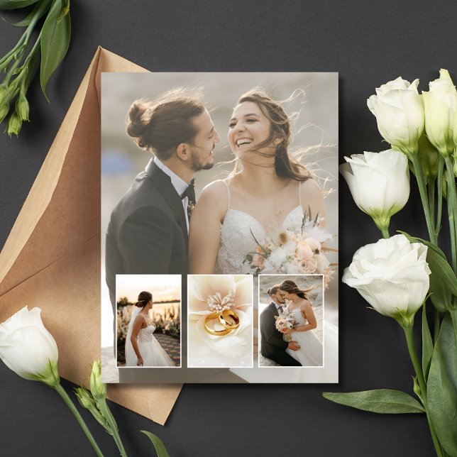 Elegant 4 Foto Collage Wedding Vielen Dank Postkarte (Elegant 4 Photo Collage Wedding Thank You Postcard)