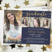 Elegant 4 Foto Graduate Navy Blue Gold Confetti