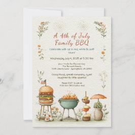 Elegant 4th of July BBQ Invitation – Soft Line Art Einladung