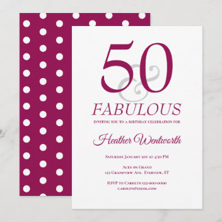 Elegant 50 and Fabulous 50th Birthday Mulberry Einladung