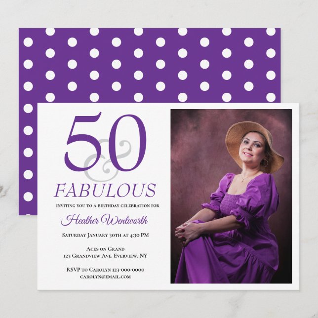 Elegant 50 and Fabulous 50th Birthday Photo Einladung (Vorne/Hinten)