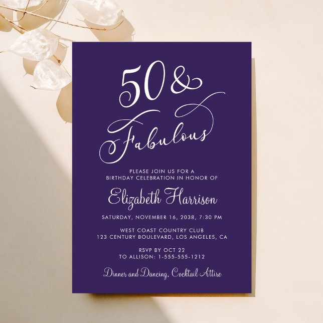Elegant 50 And Fabulous Purple 50th Birthday Party Einladung (Von Creator hochgeladen)