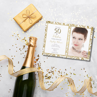 Elegant 50 & fabelhaft dekoratives Gold Blätter Pa Einladung