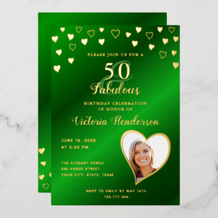 Elegant 50 & fabulous Geburtstag Grün & Gold Folieneinladung