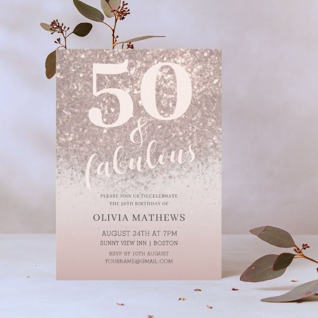 Elegant 50 & Fabulous Glitzer Rose Gold Geburtstag Einladung (Von Creator hochgeladen)