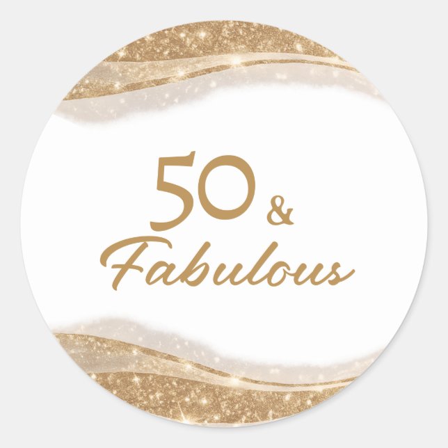 Elegant 50 & Fabulous Gold Birthday Runder Aufkleber (Vorderseite)