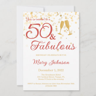 Elegant 50 & Fabulous Gold Glitzer Geburtstag Einladung