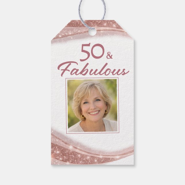 Elegant 50 & Fabulous Rose Gold Photo Birthday Geschenkanhänger (Rückseite)
