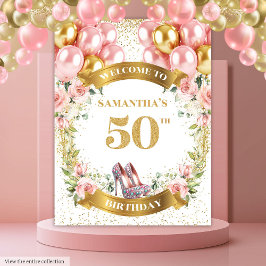 Elegant 50. Geburtstag Boho Blume Glitzer Party Wandteppich